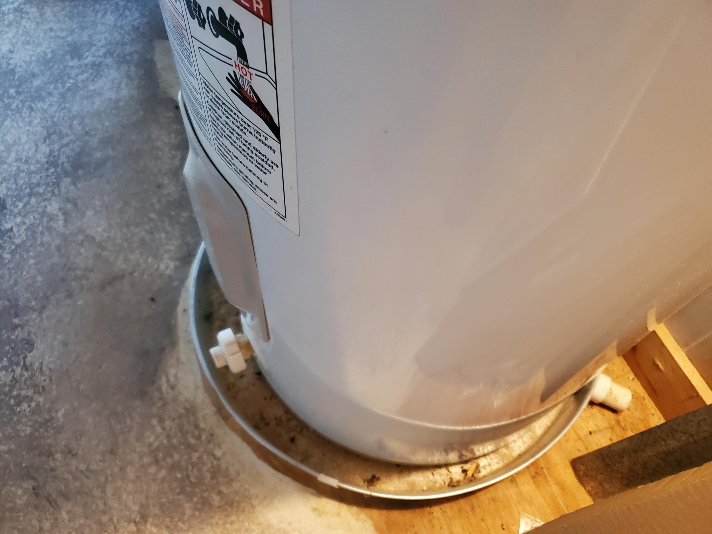 Water heater drain pan will drain directly onto the floor!